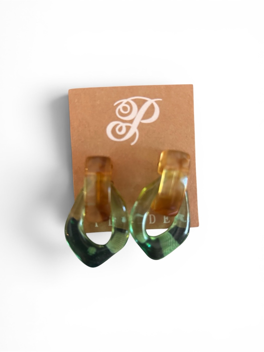 Plunder  Green Amber Resin Hoop Earrings